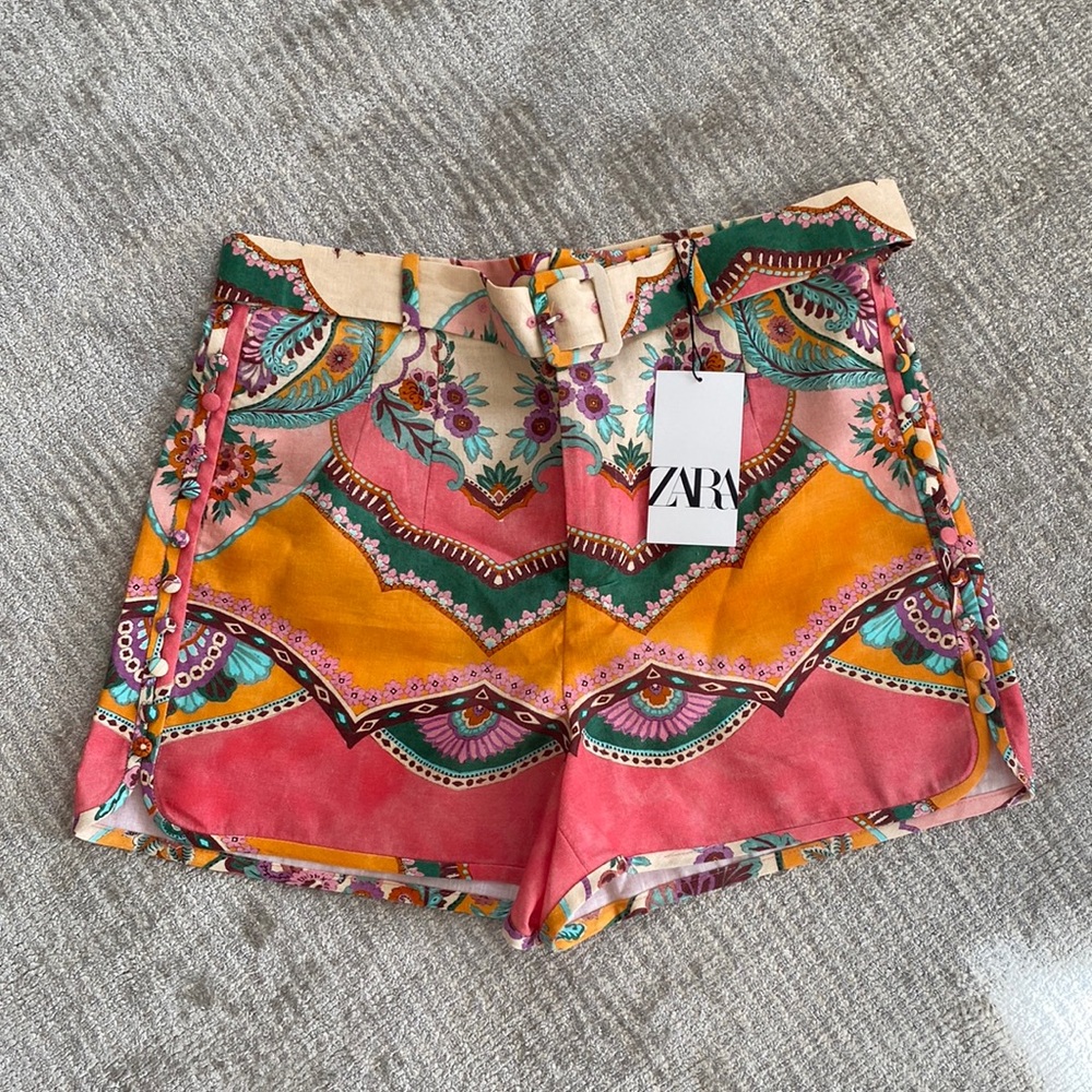 Zara NWT S22 linen printed belted shorts - Zimmerman lookalike!